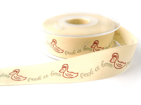 R6601 25mm Natural Cream, Russet and Grey Duck "peek a boo" Ribbon
