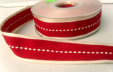 R6604C 25mm Scarlet Berry and Beige Centre Gimp Stitch Ribbon