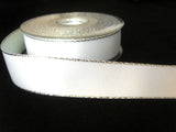 R6618 25mm White Double Faced Satin Ribbon, Metallic Silver Edge