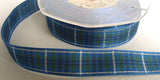 R6703 17mm Blues and Green Tartan Ribbon with Thin Metallic Silver Stripes - Ribbonmoon