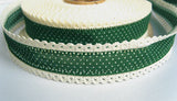 R6723 34mm Green Cotton Polka Dot Ribbon with White Linen Lace Edges - Ribbonmoon