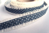 R6726 18mm Blue Cotton Ribbon over a Natural Lace - Ribbonmoon