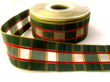 R6853 39mm Green, Red, Sheer and Metallic Gold Geometric Tartan Ribbon