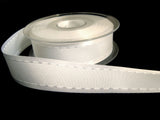 R6928 25mm White "Retro Stitch" Ribbon. Satin Borders,Taffeta Centre