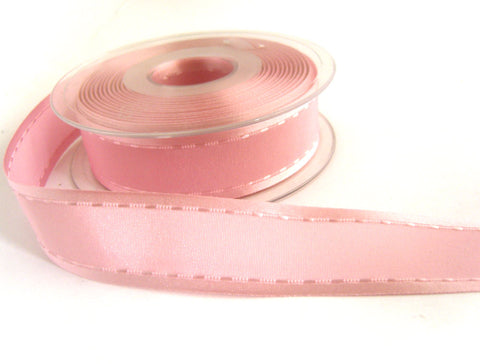 R6943 25mm Azalea Pink "Retro Stitch" Ribbon. Satin Borders,Taffeta Centre