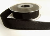 R6947 25mm Black "Retro Stitch" Ribbon. Satin Borders,Taffeta Centre