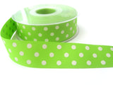 R6959 25mm Spring Green and White Polka Polyester Grosgrain Ribbon by Berisfords