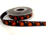 R6985 15mm Black and Orange Printed Haunted House Halloween Ribbon