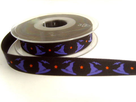 R6986 15mm Black, Purple and Orange Witches Hat Halloween Ribbon