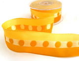 R6991 39mm Gold Yellows and Cream Woven Silk Dot Centre Ribbon, Wire Edge