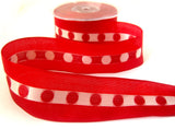 R6993 39mm Reds Woven Silk Spot/Dot Centre Ribbon, Wire Edge