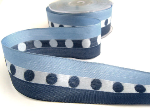 R6996 39mm Blues Woven Silk Dot Centre Ribbon, Wire Edge