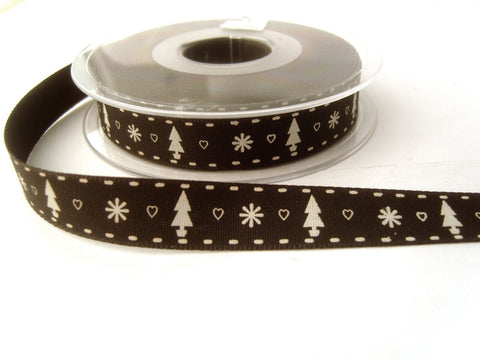 R7009 15mm Rustic Natural Charms Christmas Tree Design Ribbon
