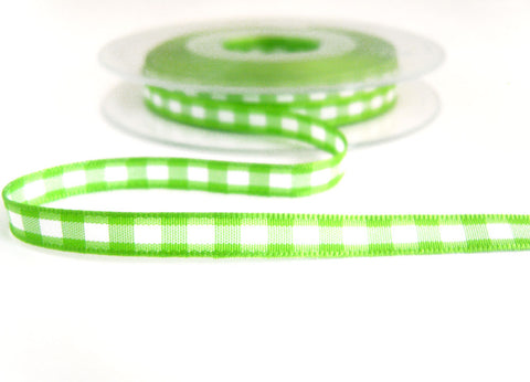 R7011 7mm Meadow Green Polyester Gingham  Check Ribbon by Berisfords