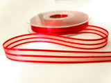 R7019 11mm Red Satin and Sheer Striped Ribbon by Berisfords