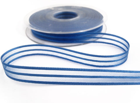 R7020 11mm Royal Blue Satin and Sheer Striped Ribbon by Berisfords