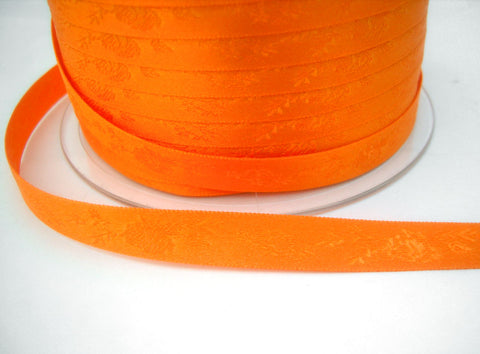 R7026C 10mm Orange Satin Ribbon with a Subtle Jacquard Rose Tonal Design