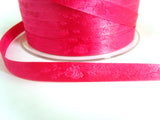 R7029C 10mm Shocking Pink Woven Jacquard Rose Satin Ribbon