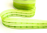 R7041 25mm Greens Sheer Ribbon with Woven Silk Stripes by Berisfords