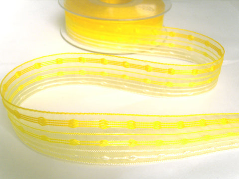 R7045 25mm Yellows and Ivory, Sheer Ribbon with Woven Silk Stripes