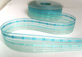 R7060 25mm Blues and Turquoise, Sheer Ribbon with Woven Silk Stripes