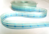 R7061 16mm Blues and Turquoise, Sheer Ribbon with Woven Silk Stripes