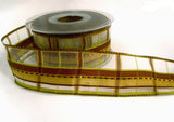 R7062 40mm Browns and Green Sheer Check Ribbon,Banded Silk Stripes