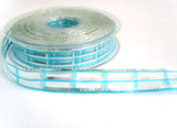 R7068 15mm Turquoise and Metallic Silver Sheer Check Ribbon