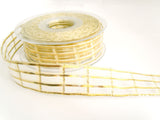 R7070 25mm Cream-Metallic Gold Sheer-Check Ribbon by Berisfords