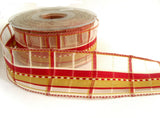 R7077 40mm Sheer Tartan Check Ribbon with Silk Banded Stripe and Borders
