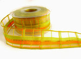 R7081 25mm Yellows and Green Sheer Check Ribbon, Banded Silk Stripes
