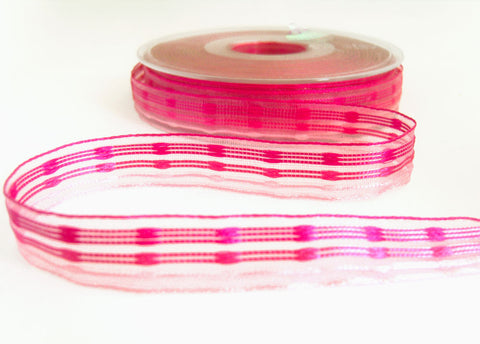 R7087 15mm Pinks Sheer and Woven Silk Striped Ribbon by Berisfords