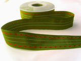 R7106C 25mm Green, Red and Silver Ribbon, Gimp Stitch and Thin Stripes