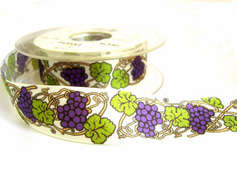 R7203 26mm Grape Vine Design Printed Taffeta Ribbon"Divino"by Berisfords