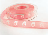 R7243 16mm Pink and White Love Heart Design Ribbon. Wire Edge