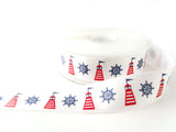 R7245 25mm White Satin Ribbon with a Nautical Print by Berisfords