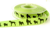 R7267 16mm Green Rustic Taffeta Ribbon with Printed Black Dogs Design