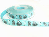 R7277 15mm Blue Retro Paisley Design Rustic Taffeta Ribbon by Berisfords