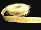 R7293 17mm Ivory Satin Ribbon with a Printed Straw Gold Flower Design