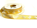 R7296 16mm Metallic Gold Lurex Ribbon with a Silver Rose Design