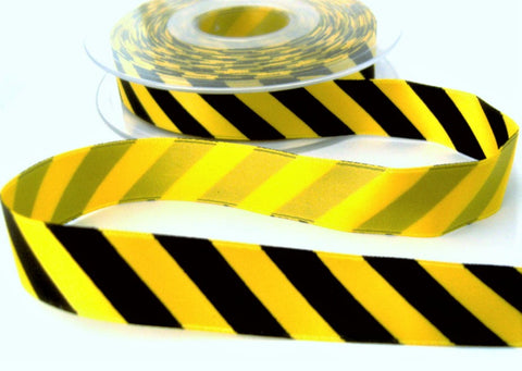 R7298 17mm Yellow-Black Diagonal Print Satin Ribbon, Berisfords