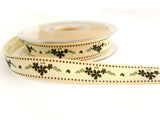 R7334 15mm Natural Rustic Taffeta Ribbon with a Flower Design