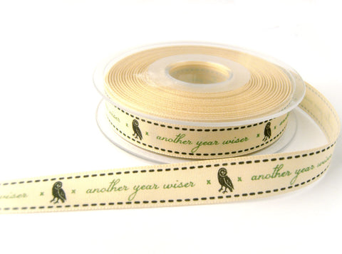 R7335 15mm Natural Rustic Taffeta Ribbon "Another Year Wiser" Design