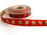 R7340 16mm Russet and Brown Christmas Print Ribbon, Wire Edge