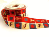 R7345 38mm Christmas Design Printed Polyester Taffeta Ribbon. Wire Edge