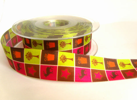 R7347 25mm Christmas Design Printed Taffeta Ribbon by Berisfords