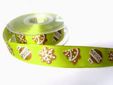 R7348 25mm Green and Brown Christmas Design Printed Ribbon by Berisfords