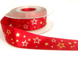 R7158 25mm Red, Gold and Silver Star Design Ribbon by Berisfords