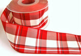 R7374 50mm Reds-White-Black Polyester Tartan Ribbon by Berisfords