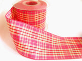 R7176 70mm Pink-Cream-Red-Blue Polyester Tartan Ribbon by Berisfords